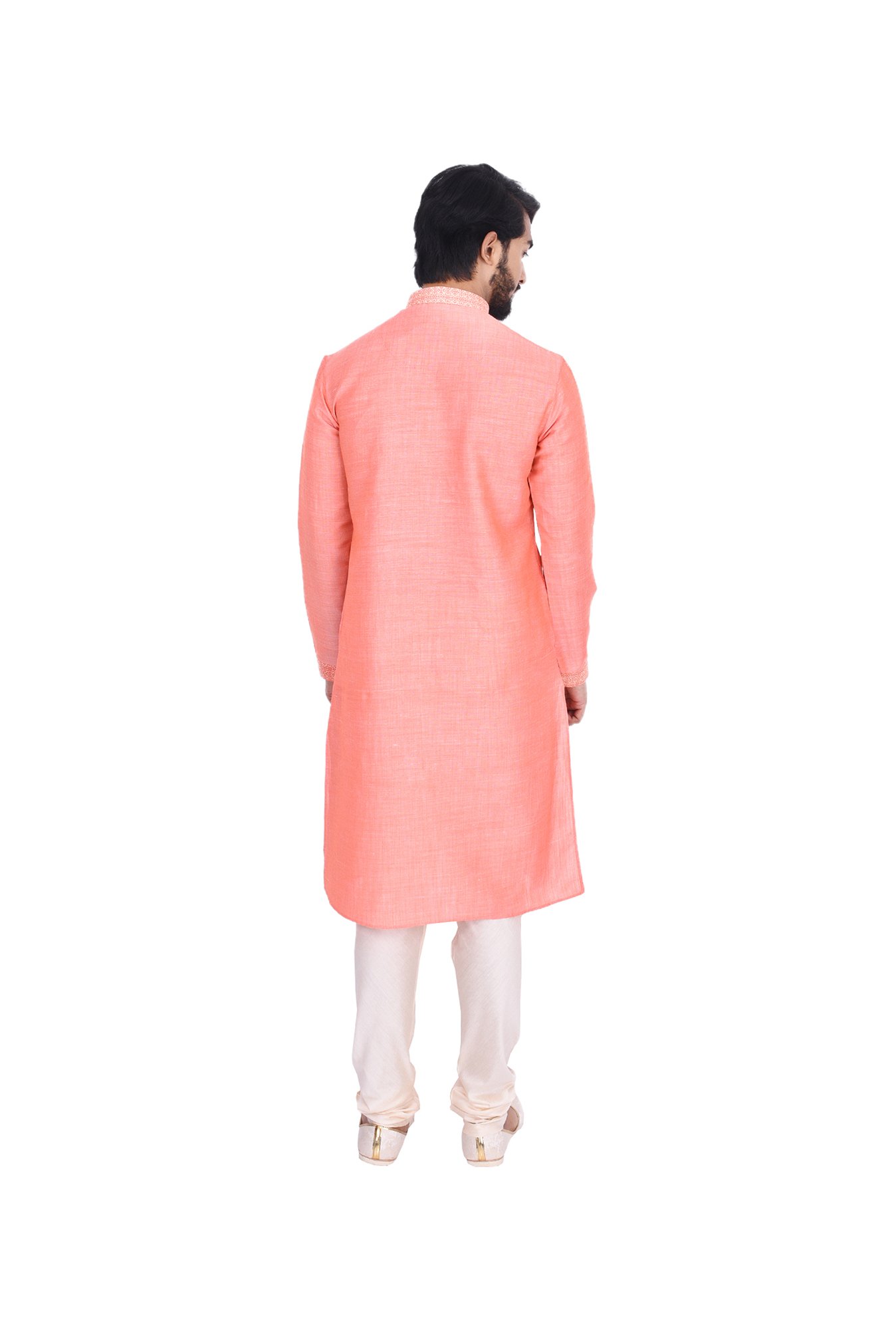 Manyavar Orange Self Design Kurta & Churidar Set