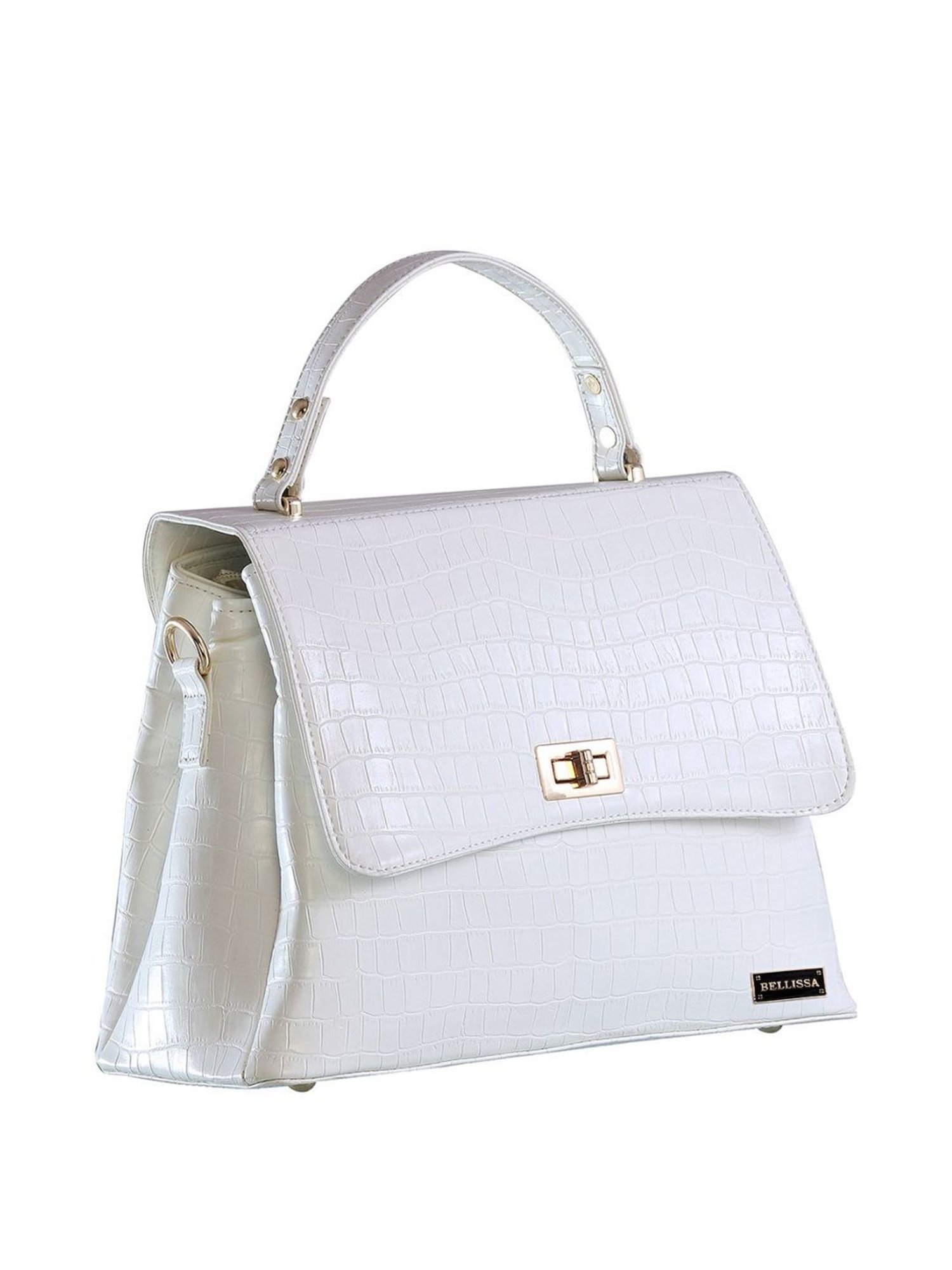 Bellissa White Textured Medium Premium Satchel Handbag