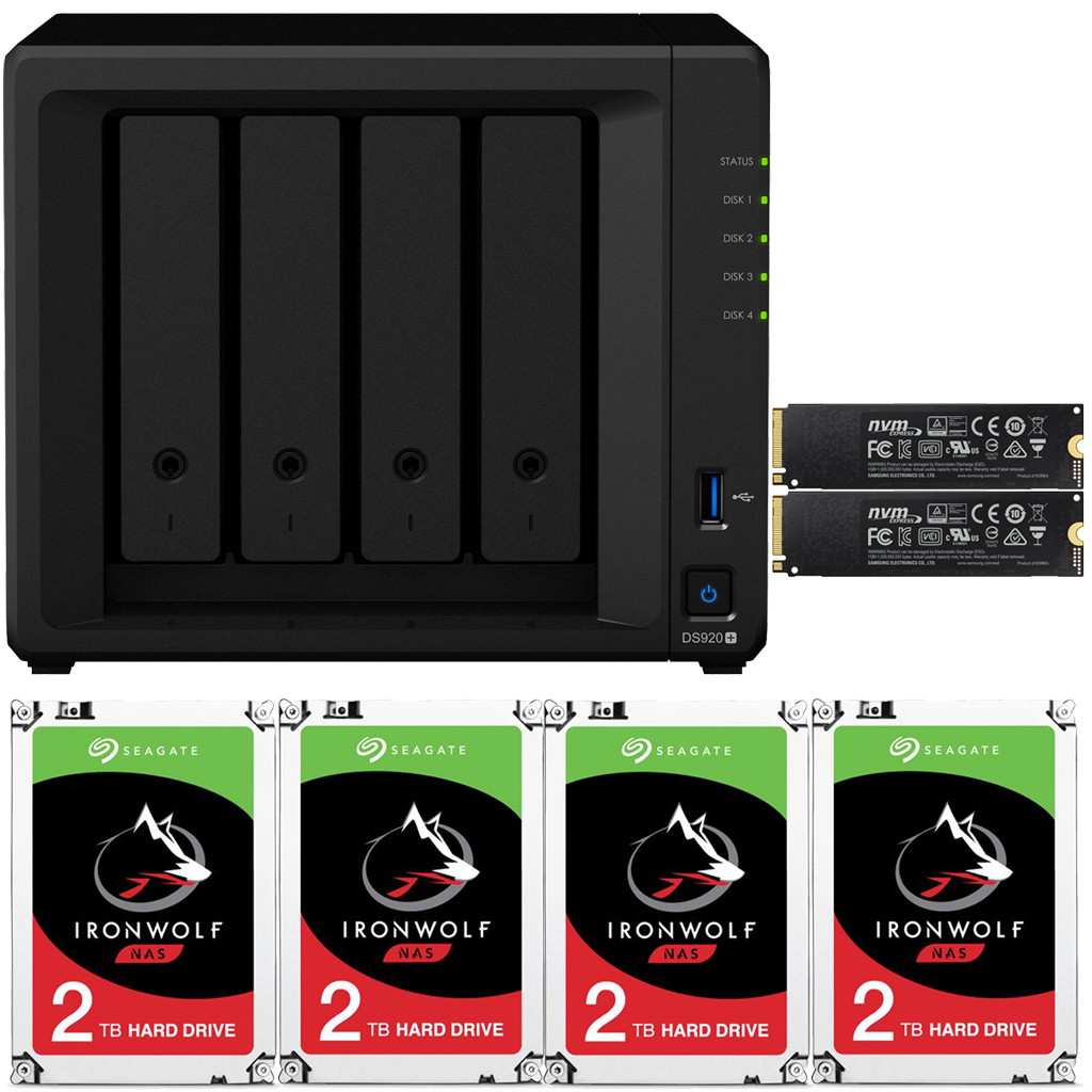 Synology DS920+ DiskStation with 4GB RAM and 24TB (4 x 6TB) of Seagate Ironwolf NAS Drives and 2TB (2x1TB) NVMe Cache Fully Assembled and Tested By CustomTechSales