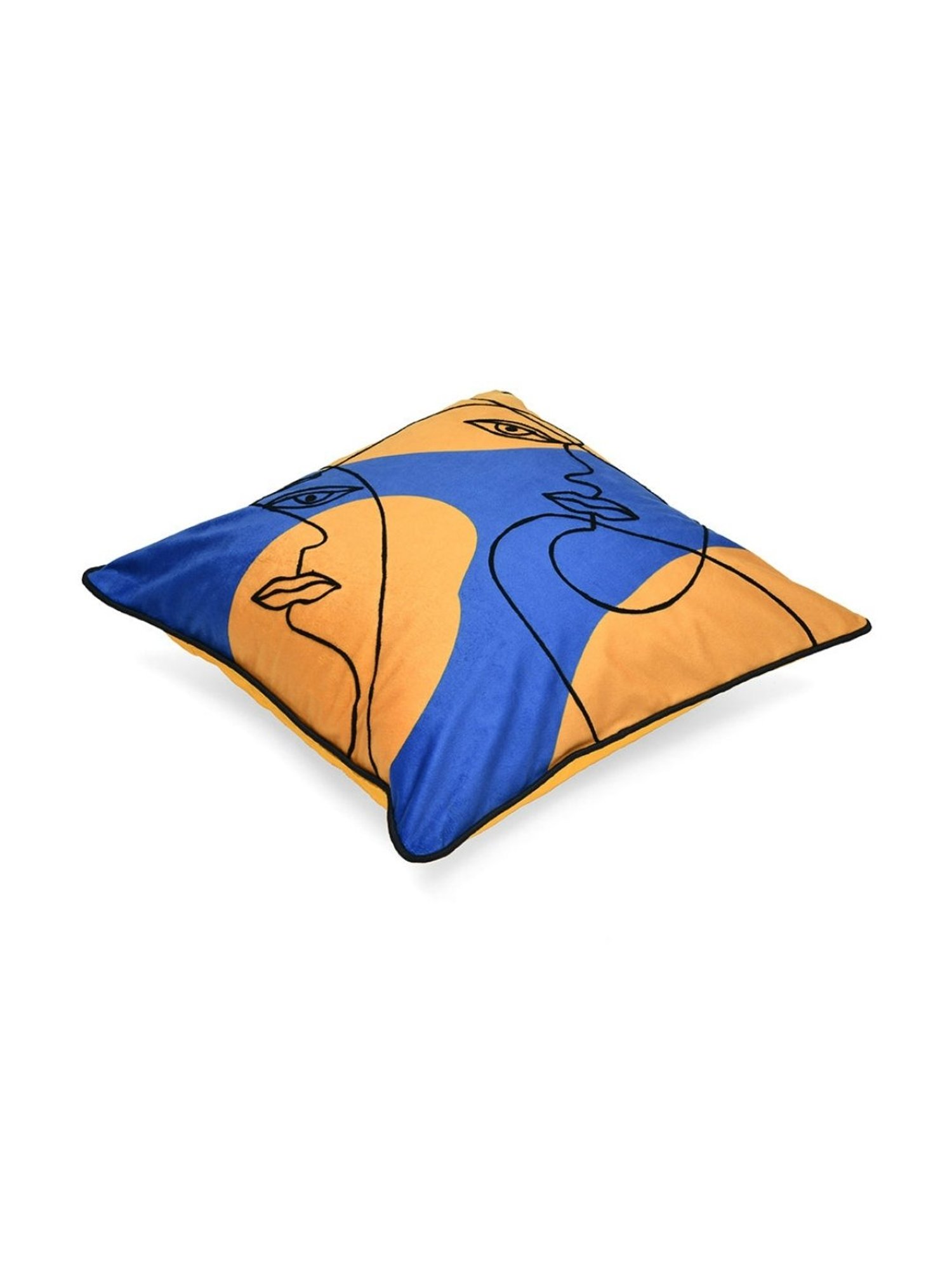 @home by Nilkamal Abstract Chambray Cushion Cover|Pack of 1|16 x 16 inches|Blue & Yellow