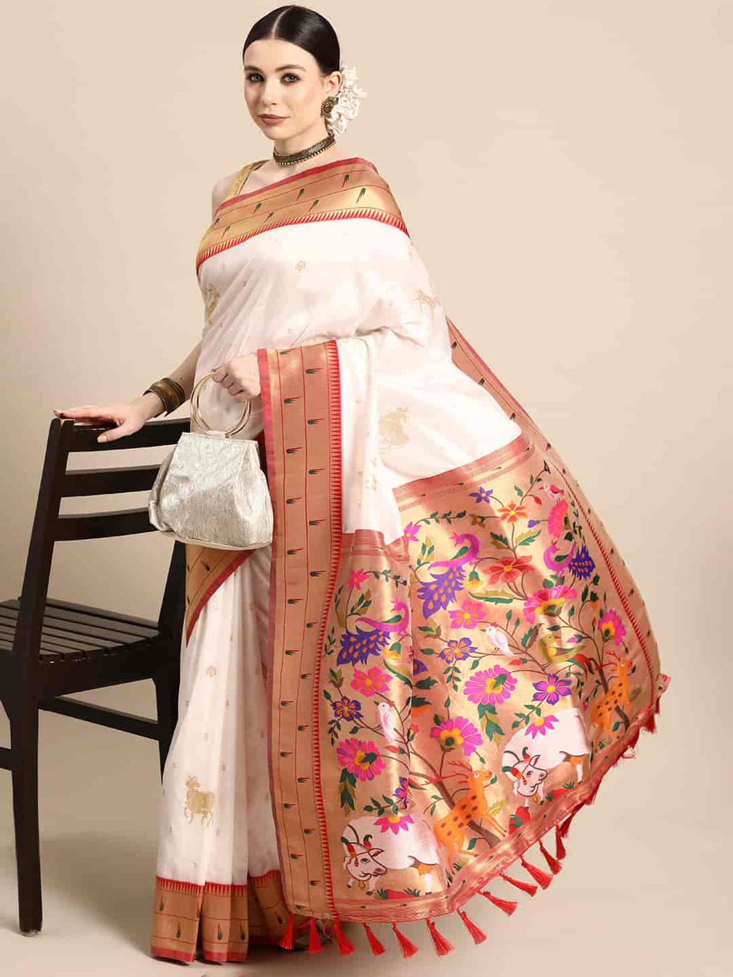 Silk Land White Woven Saree With Unstitched Blouse