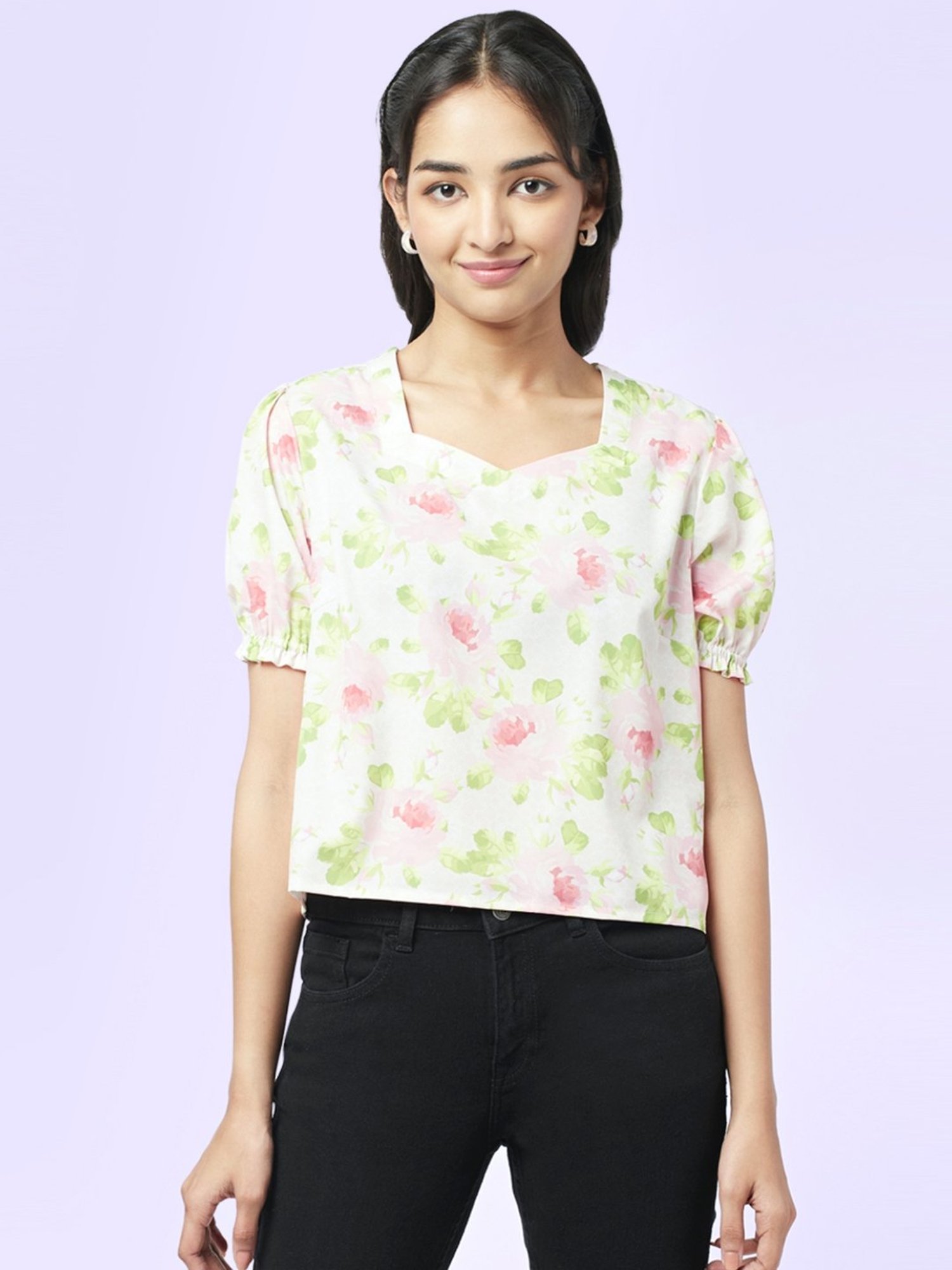 YU by Pantaloons Off-White Printed Top