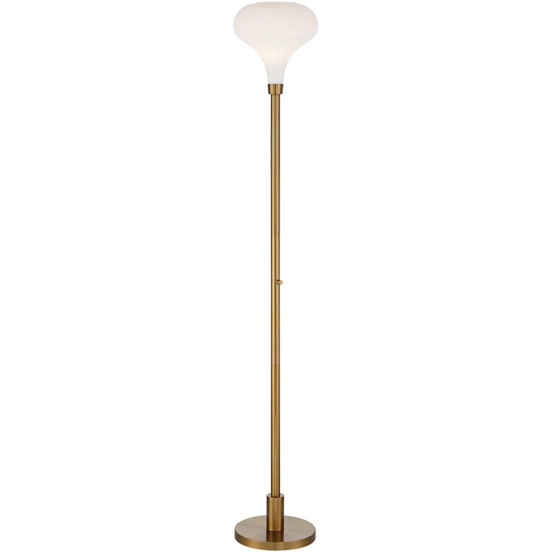 Possini Euro Cecil Warm Brass and Opal Glass Torchiere Floor Lamp