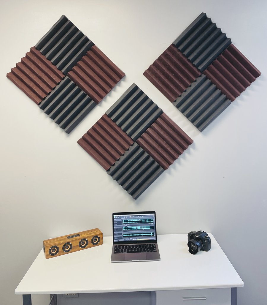 2" Burgundy and Black Acoustic Wedge Soundproof Studio Tiles 12 pack