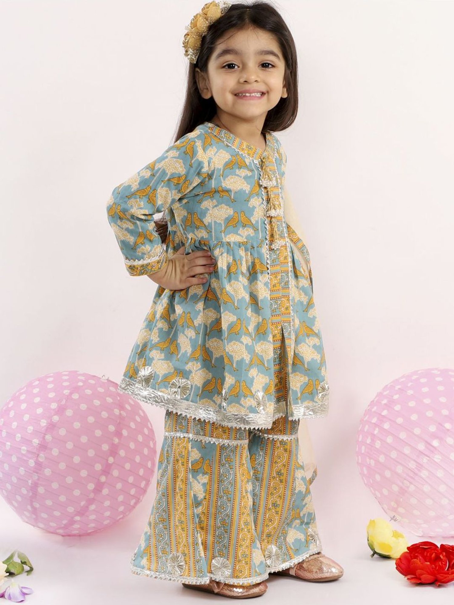 Little Bansi Kids Blue Cotton Printed Suit Set