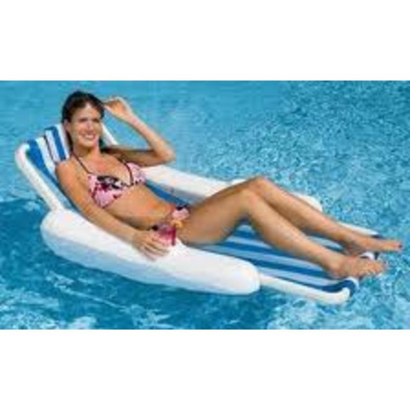 Swimline 68.5" Sunchaser 1-Person Swimming Pool Floating Lounge Chair with Pillow - Blue/White