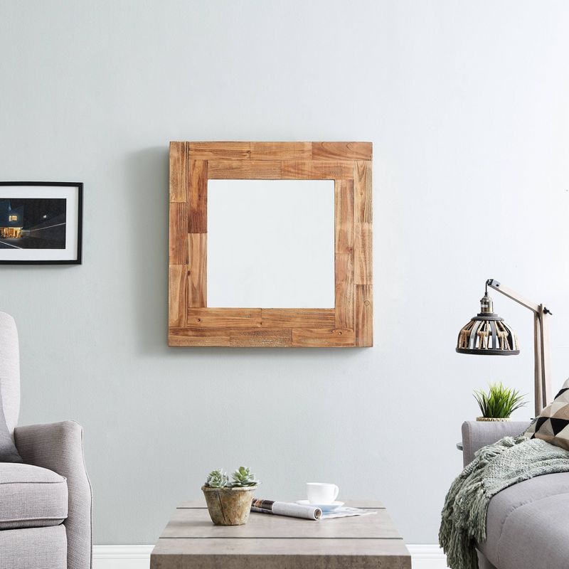 31.5" Square Wall Mirror Distressed Slatted Wood - Danya B.