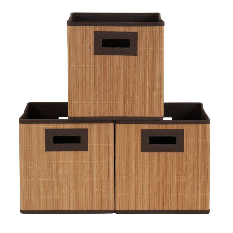 Household Essentials 3pc Bamboo Reed Cloth Kids' Storage Bin Brown