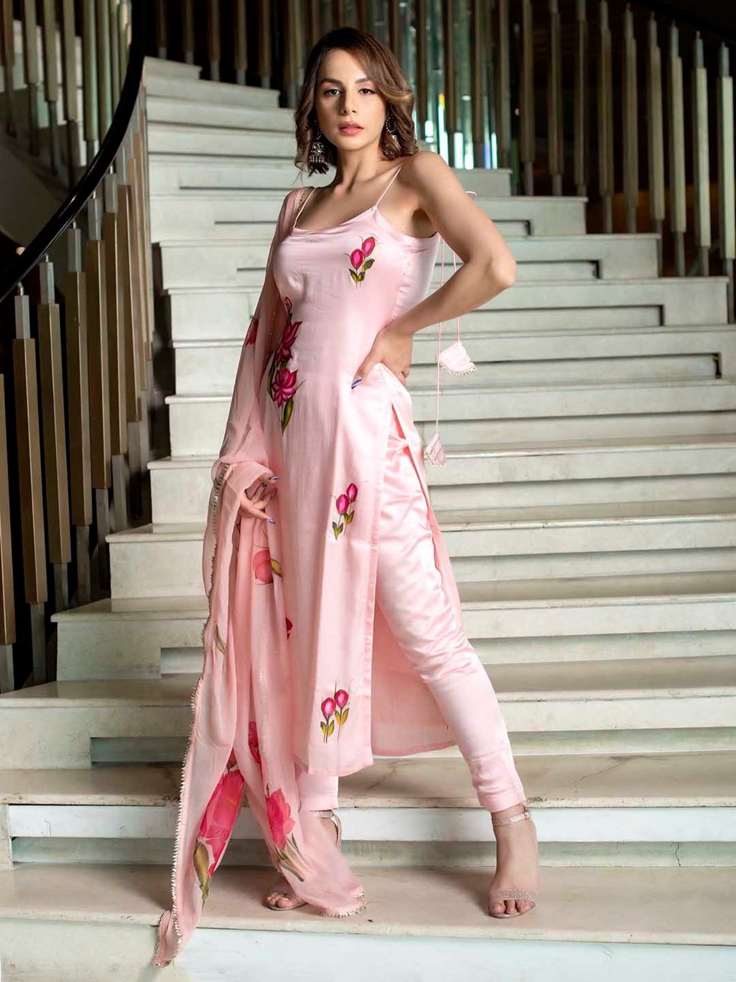 AACHHO Peach Rose Hand Painted Suit Set