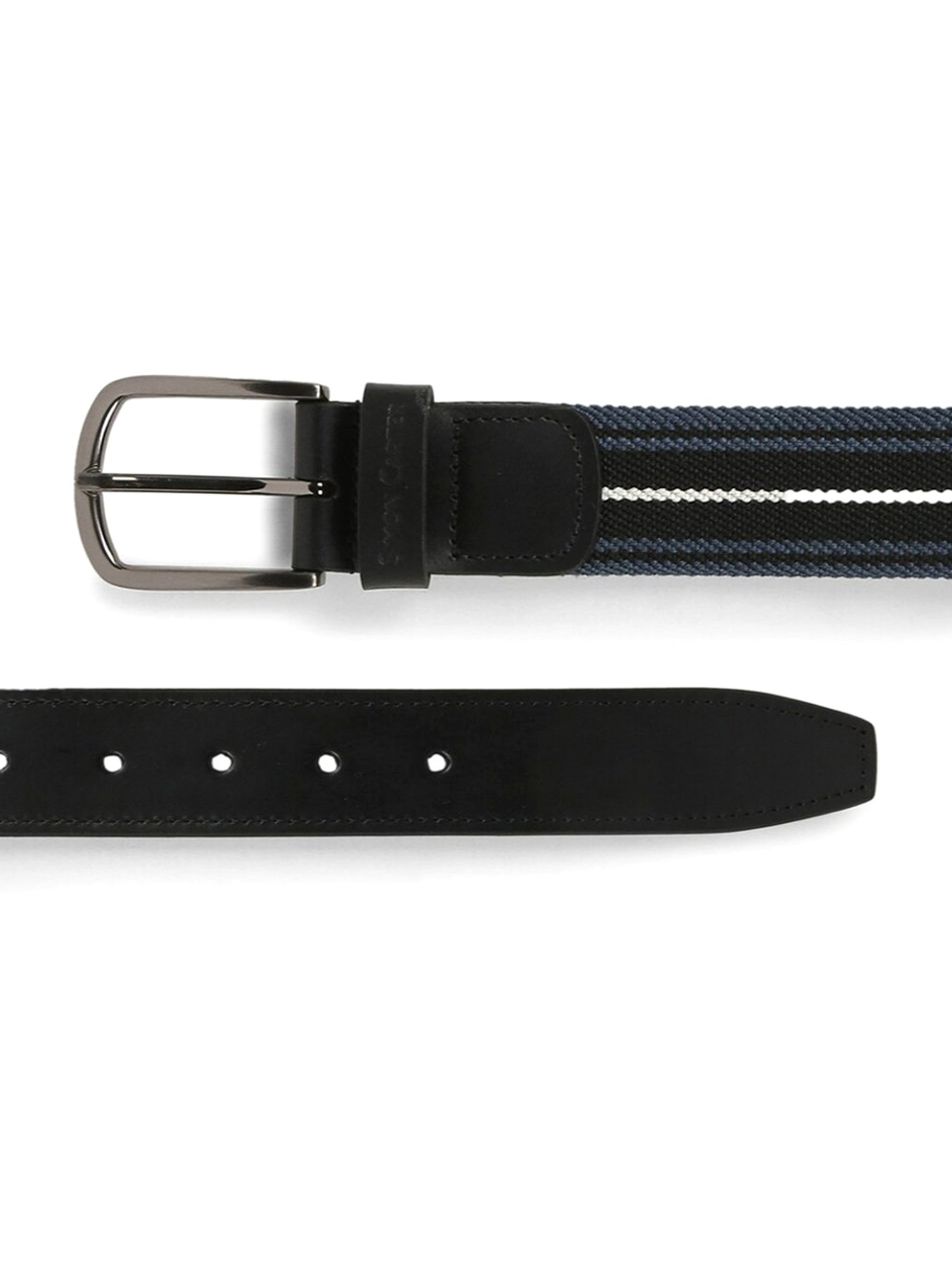 Simon Carter Black Leather Striped Casual Belt for Men