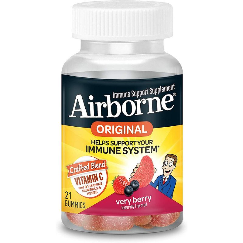 Airborne Mixed Berry Flavored Gummies, 1000mg of Vitamin C and Minerals & Herbs Immune Support 21 ct