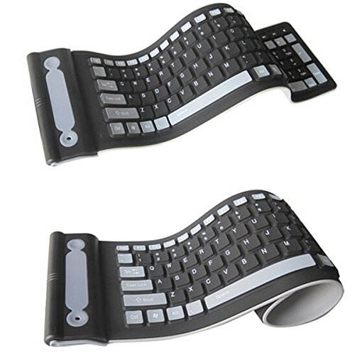Waterproof Flexible 2.4G Mini Wireless Silicone Keyboard Spillproof Roll up Portable Folding Pocket Silent Typing Silicone Keyboard,2.4GHZ Wireless Waterproof Flexible Roll Up Silicone Rubber Keyboard