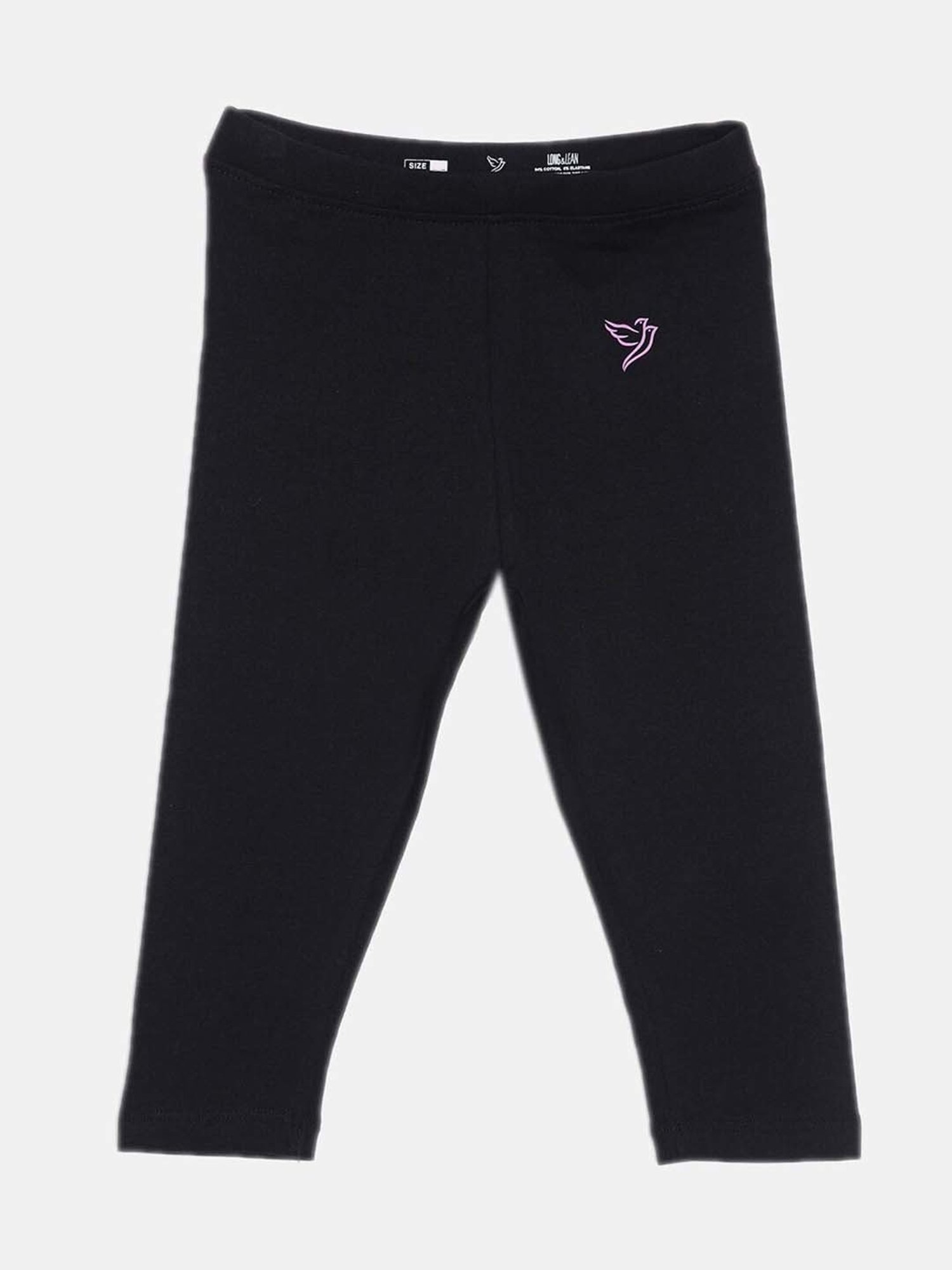 TWIN BIRDS Kids Black & Pink Cotton Regular Fit Leggings (Pack of 2)