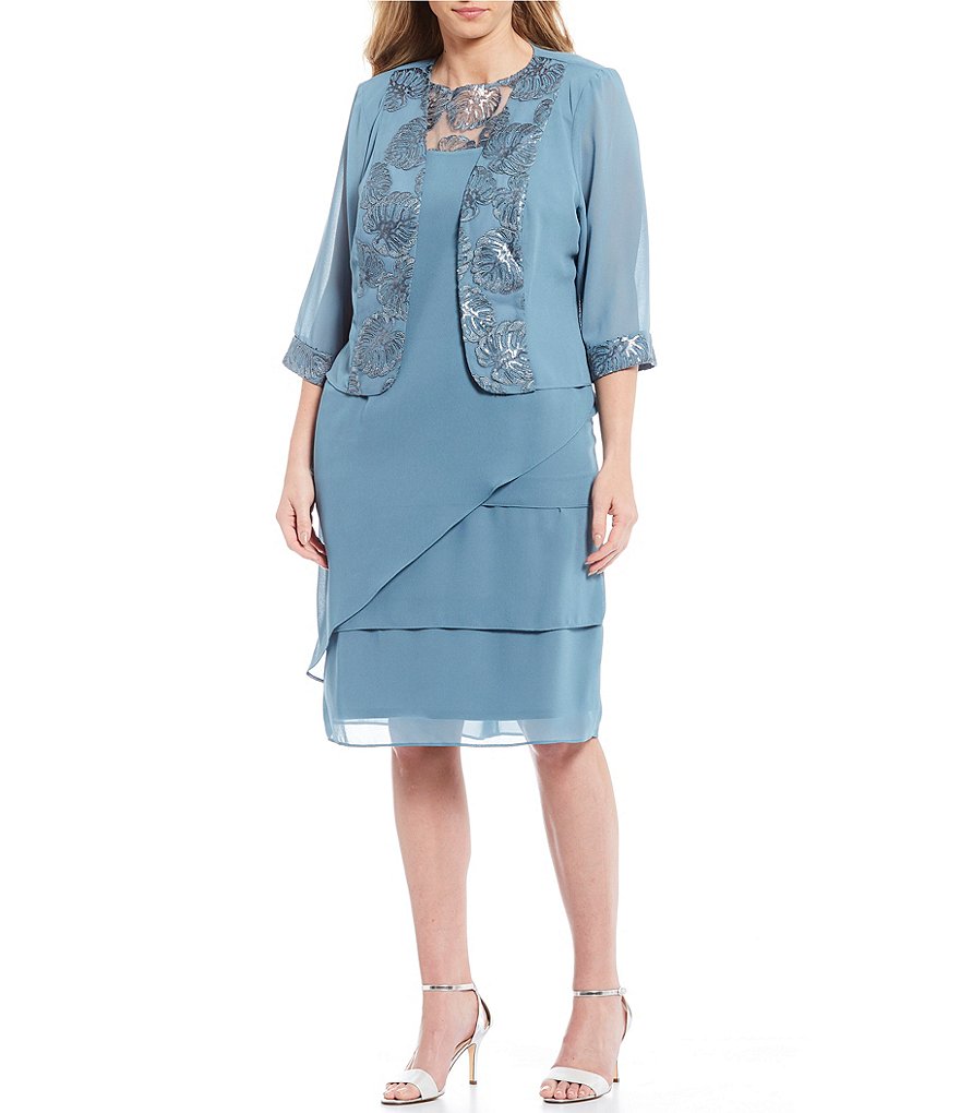 Le Bos Plus Size 2-Piece Embroidered Trim Tiered Jacket Dress