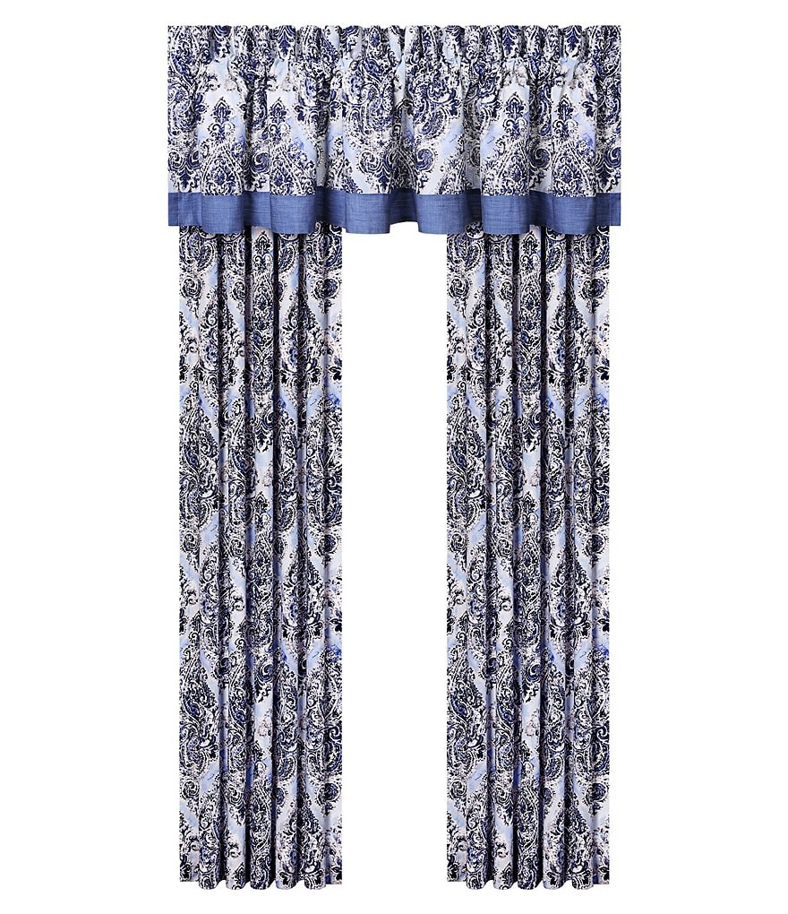 Piper & Wright Santorini Chambray-Trimmed Distressed Damask Window Treatments