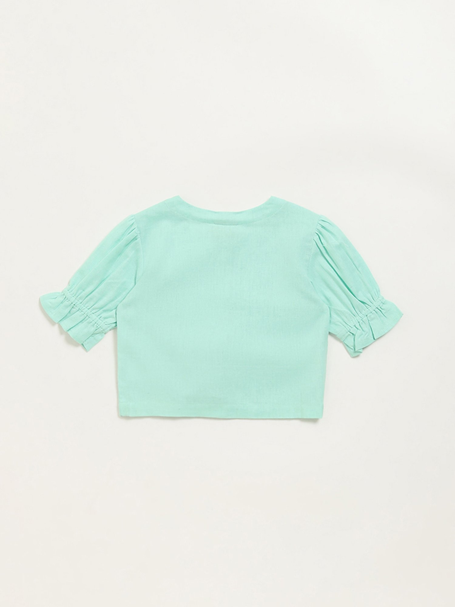 Utsa Kids by Westside Blue Button-Up Floral Cotton Blend Top