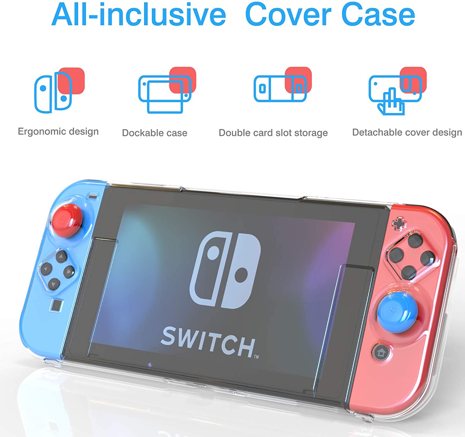 HEYSTOP Case Compatible with Nintendo Switch Dockable Switch Cover Protective Case with Screen Protector and Thumb Stick Caps