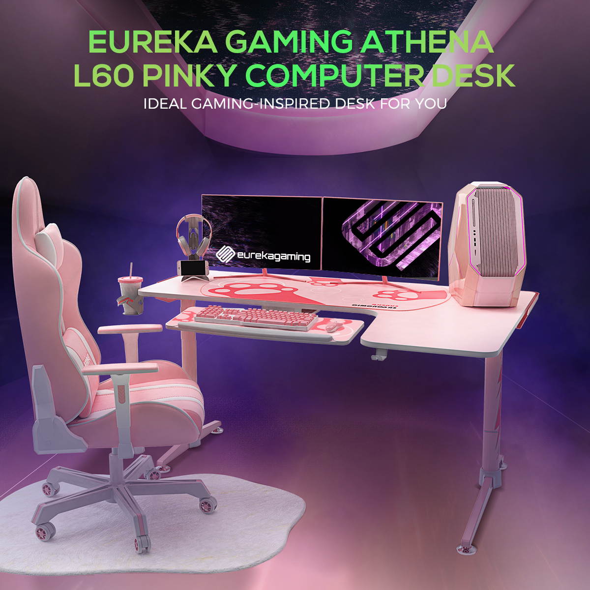 Eureka Ergonomic Gaming 60" X 43" L-Shaped Pinky Computer Desk, Right