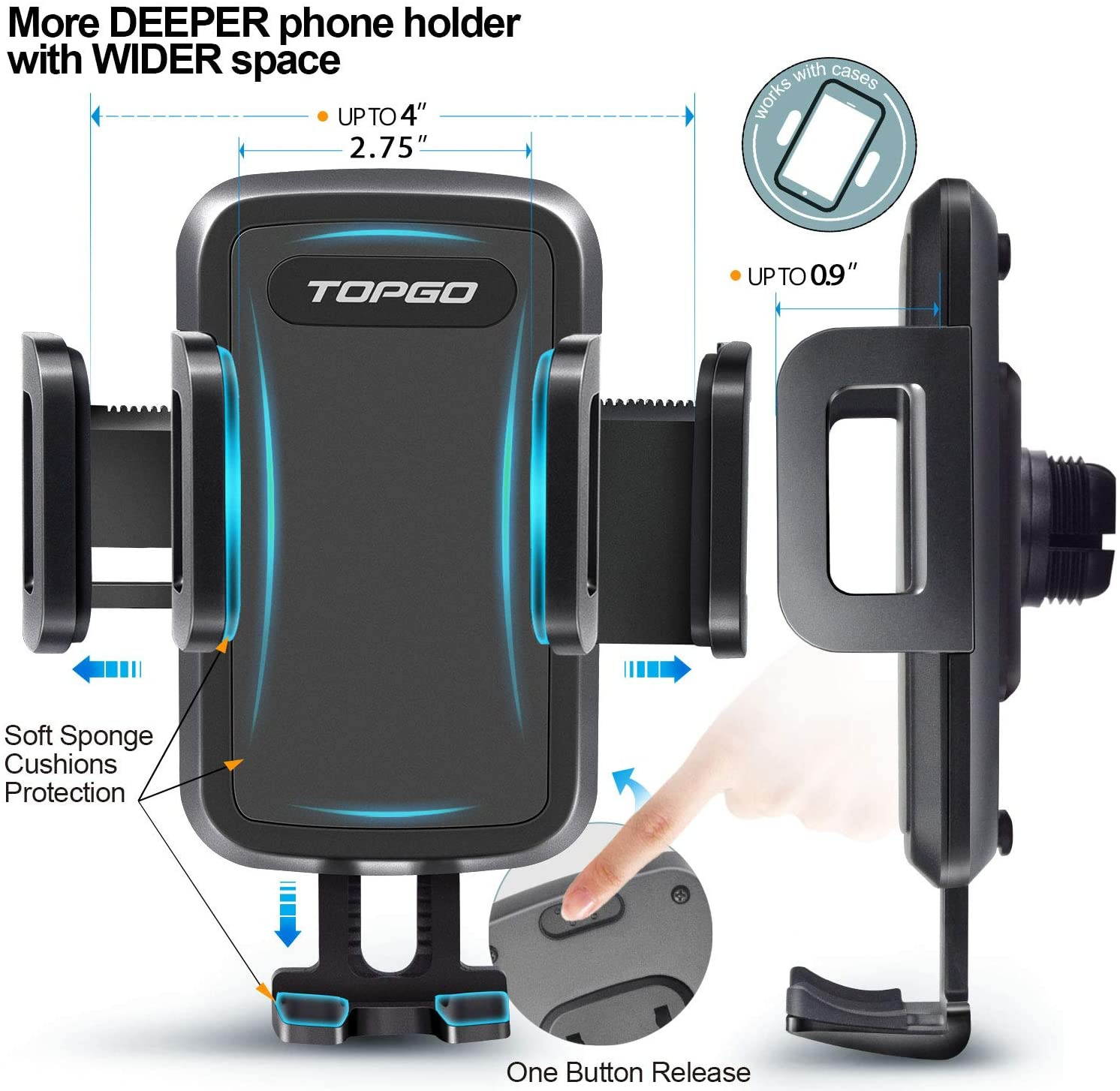 Car-Cup-Holder-Phone-Mount Adjustable Long Pole Automobile Cup Holder Smart Phone Cradle Car Mount for iPhone 11 Pro/XR/XS Max/X/8/7 Plus/6s/Samsung S10 /Note 9/S8 Plus/S7 Edge-Black