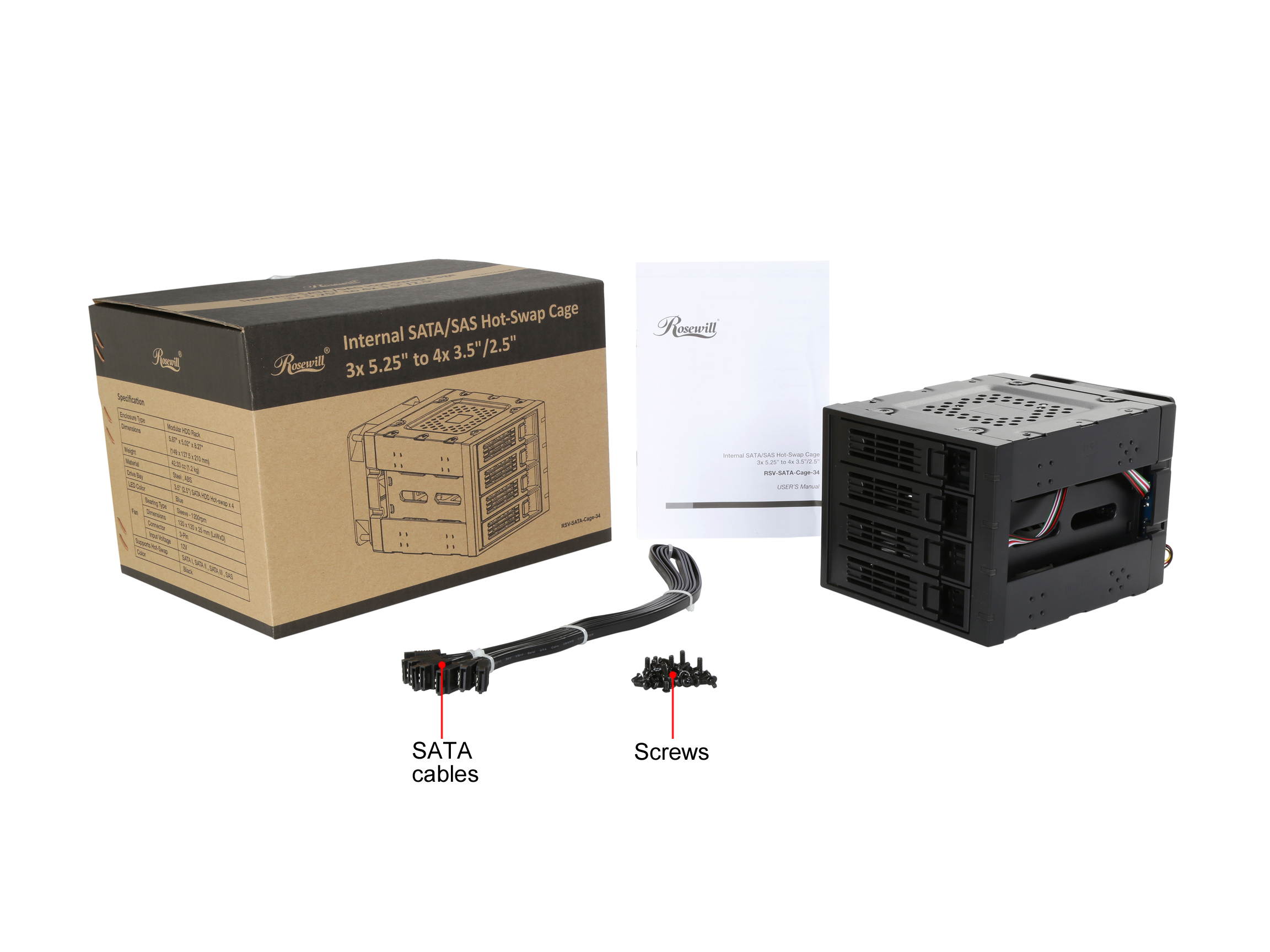 Rosewill RSV-SATA-Cage-34 - Hard Disk Drives - Black, 3 x 5.25" to 4 x 3.5" Hot-Swap - SATA III / SAS - Cage