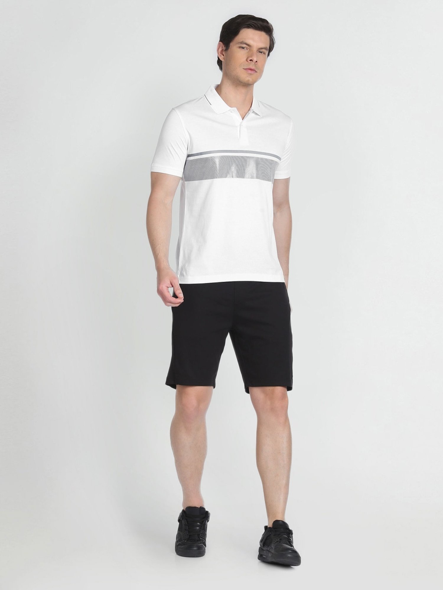 Arrow Newyork White Cotton Regular Fit Colour Block Polo T-Shirt