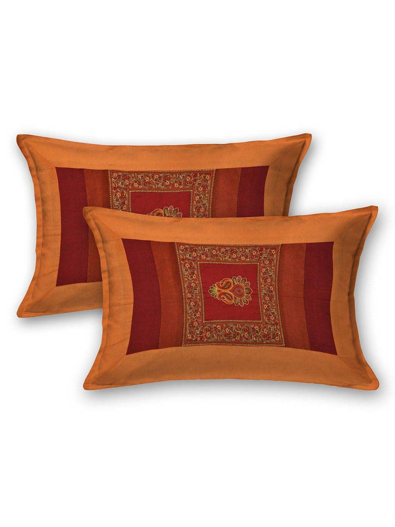 JaipurFabric Red & Yellow Silk 240 TC Double Bedsheet with 2 Pillow Covers