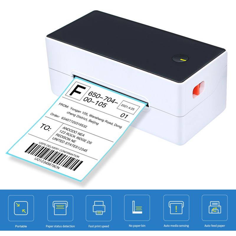 Aibecy Direct Thermal Label Printer Desktop 4x6 Shipping Label Printer USB + BT High Speed Label Maker Sticker 40-120mm Paper Width for Shipping Postage Express Barcodes Mailing Labels Compatible with