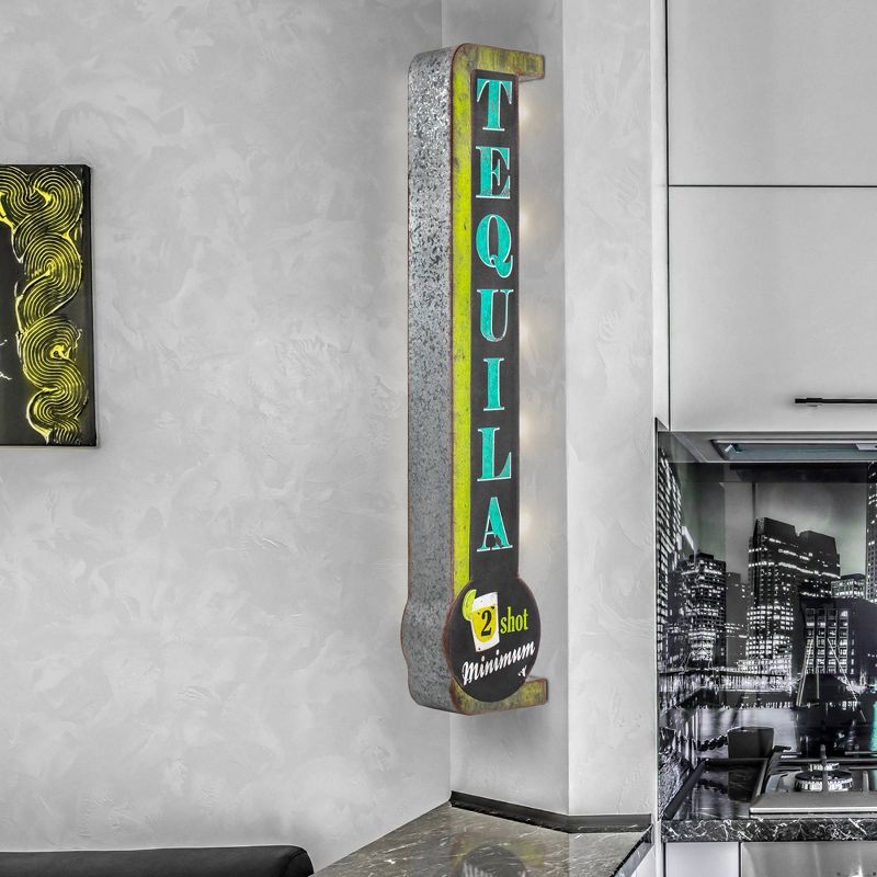 Vintage Tequila LED Marquee Sign Silver/Green - Crystal Art Gallery