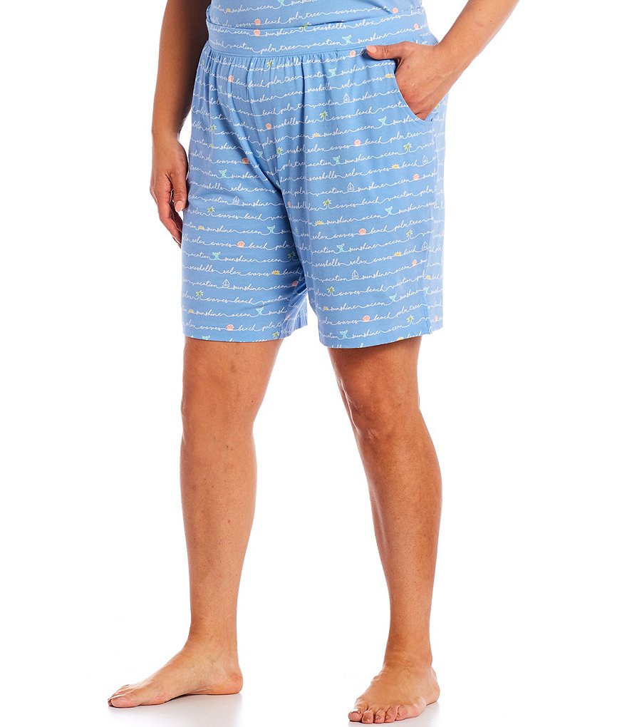 Sleep Sense Plus Vacation Script Printed Jersey Knit Coordinating Bermuda Sleep Shorts