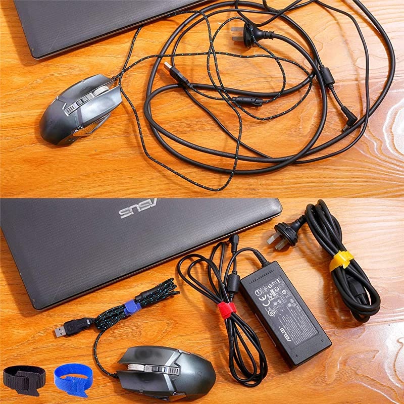 100 PCS Reusable Fastening Cable Ties 7-Inch Adjustable Cord Ties Microfiber Hook Loop Cords Management Wire Organizer Wraps (Assorted Colors)