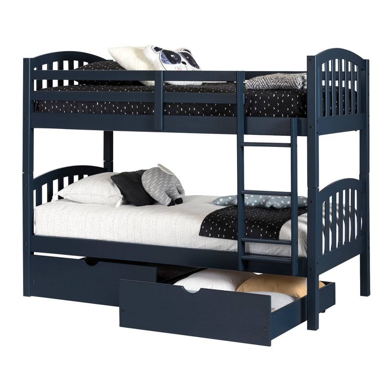 Twin Asten Bunk Beds and Rolling Drawers Set  Navy Blue  - South Shore