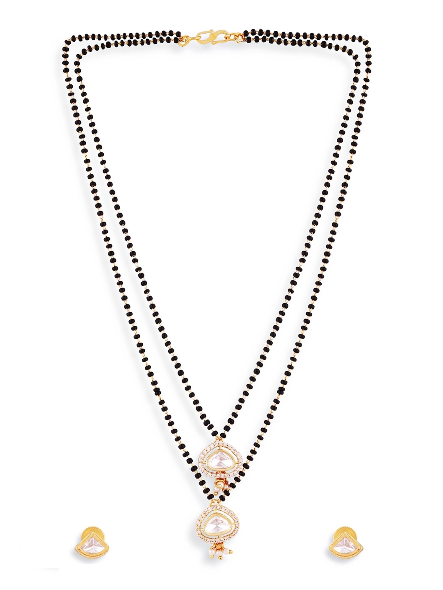 Abdesigns Gold-Plated American Diamond & Black Beaded Mangalsutra