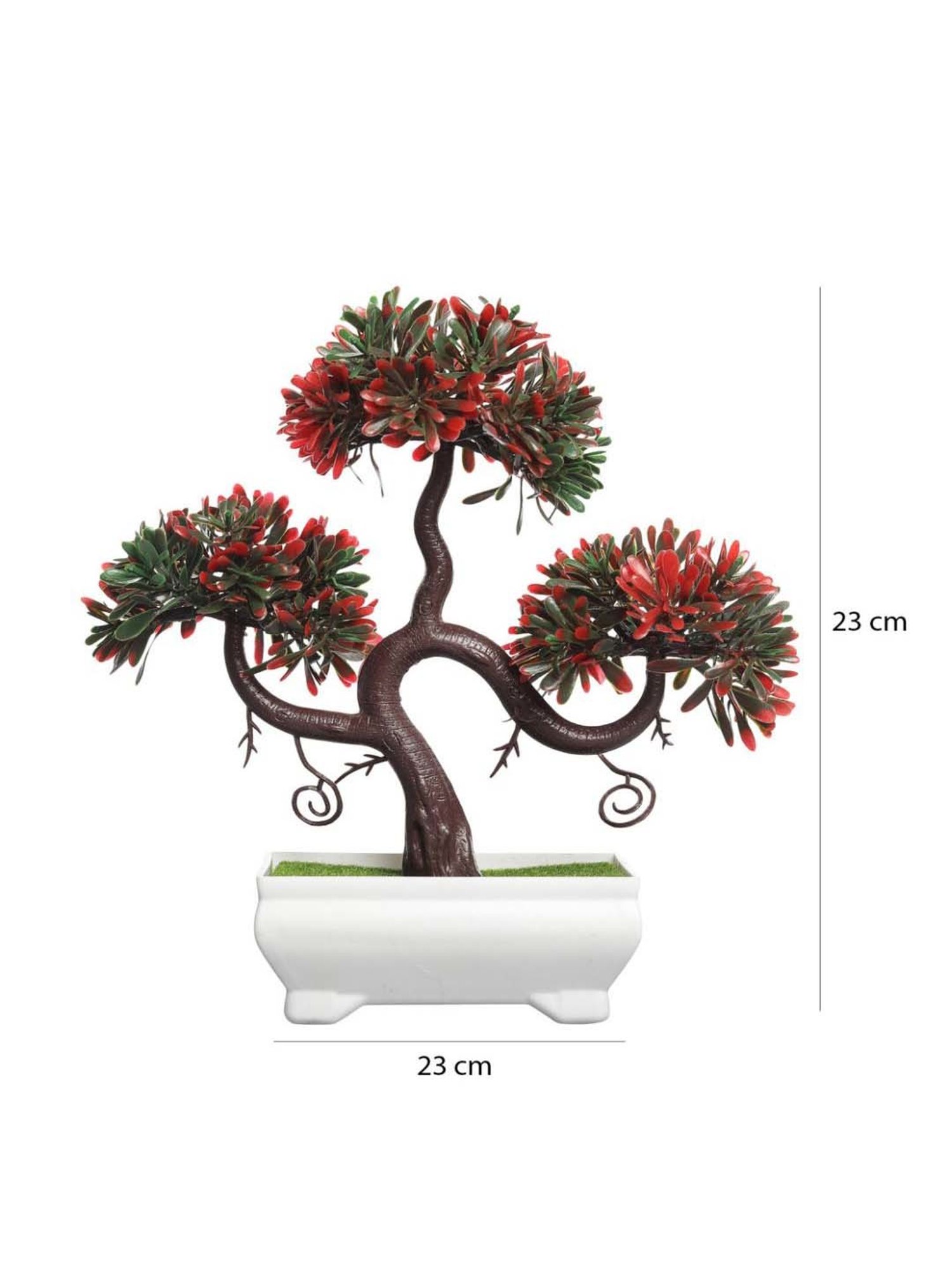 Foliyaj Red & Green Plastic Artificial Plant Bonsai Tree With Leaves