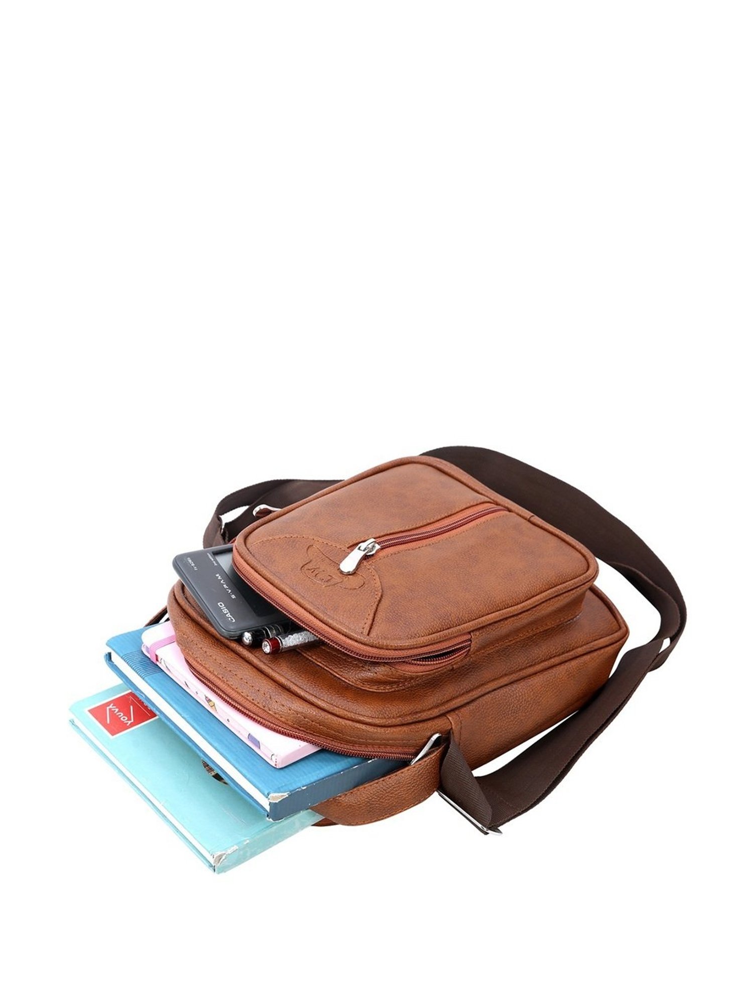 Leather World Tan Solid Medium Cross Body Bag