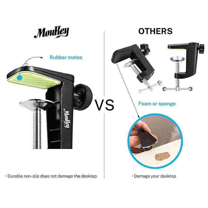 1 PCS C Shape Desk Table Mount Clamp For Microphone Mic Suspension Boom Scissor Arm Stand Holder with Adjustable Screw, Fits up to 1.97"/5cm Desktop Thickness