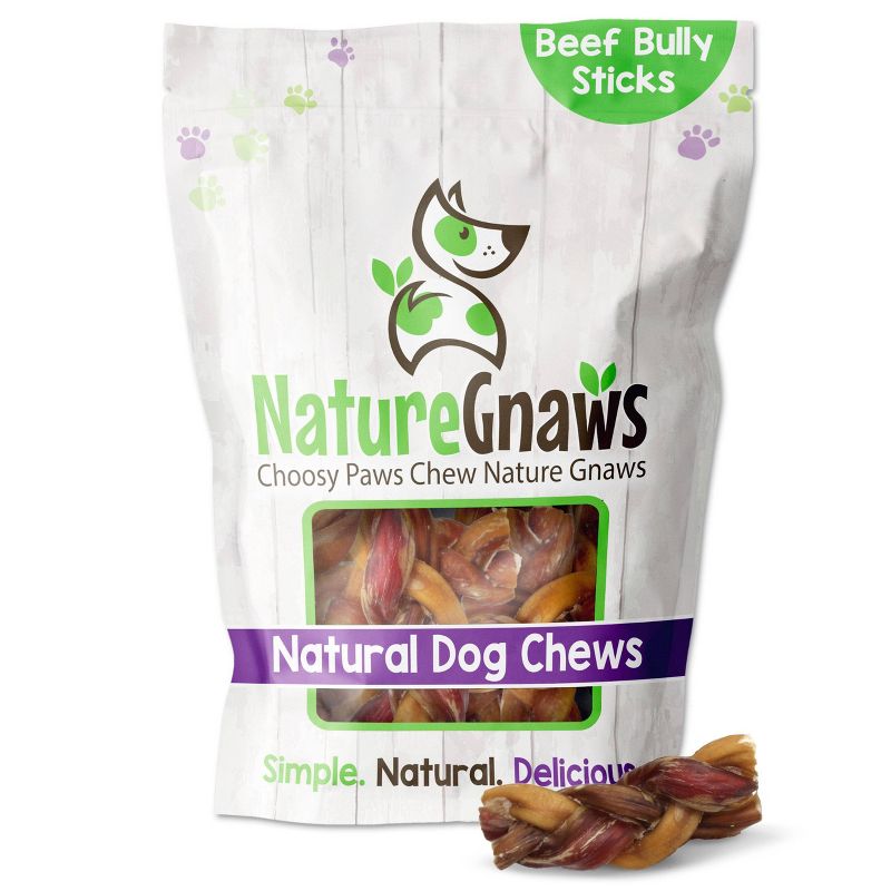 Nature Gnaws Braided Bully Bites 3-4" Jerky Beef Dog Treats- 15ct