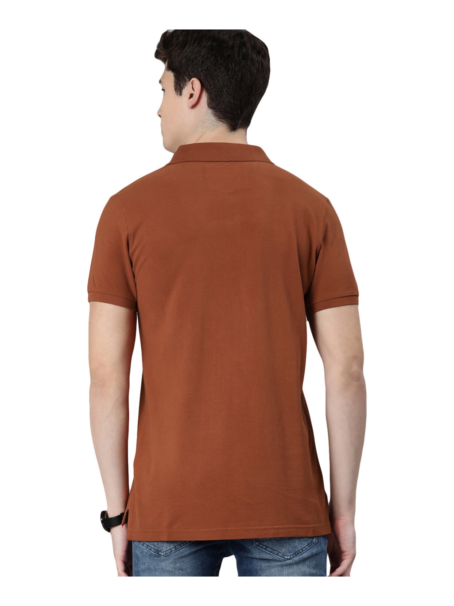 The Bear House Rust Cotton Slim Fit Polo T-Shirt