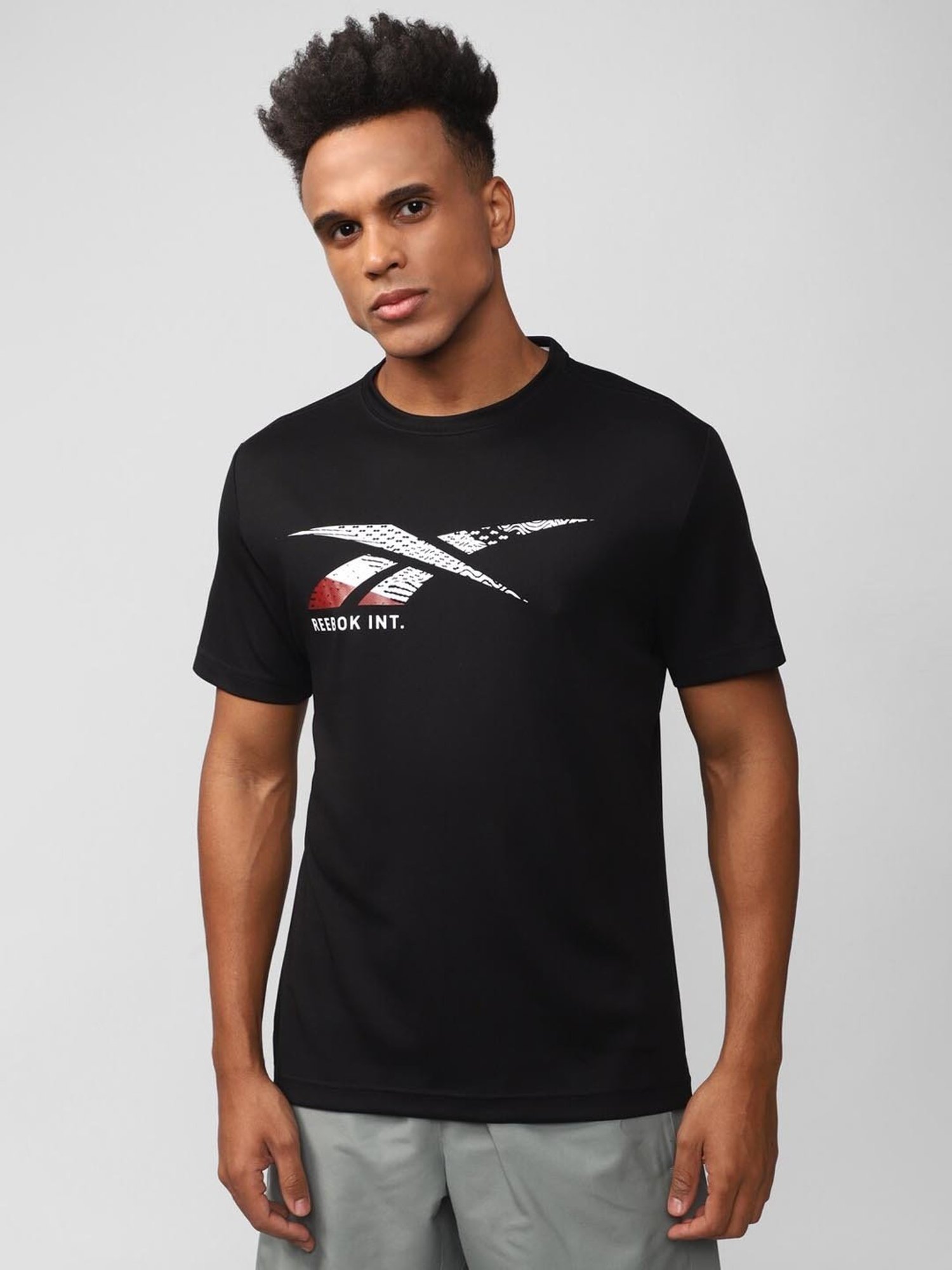 Reebok Black Slim Fit Printed T-Shirt