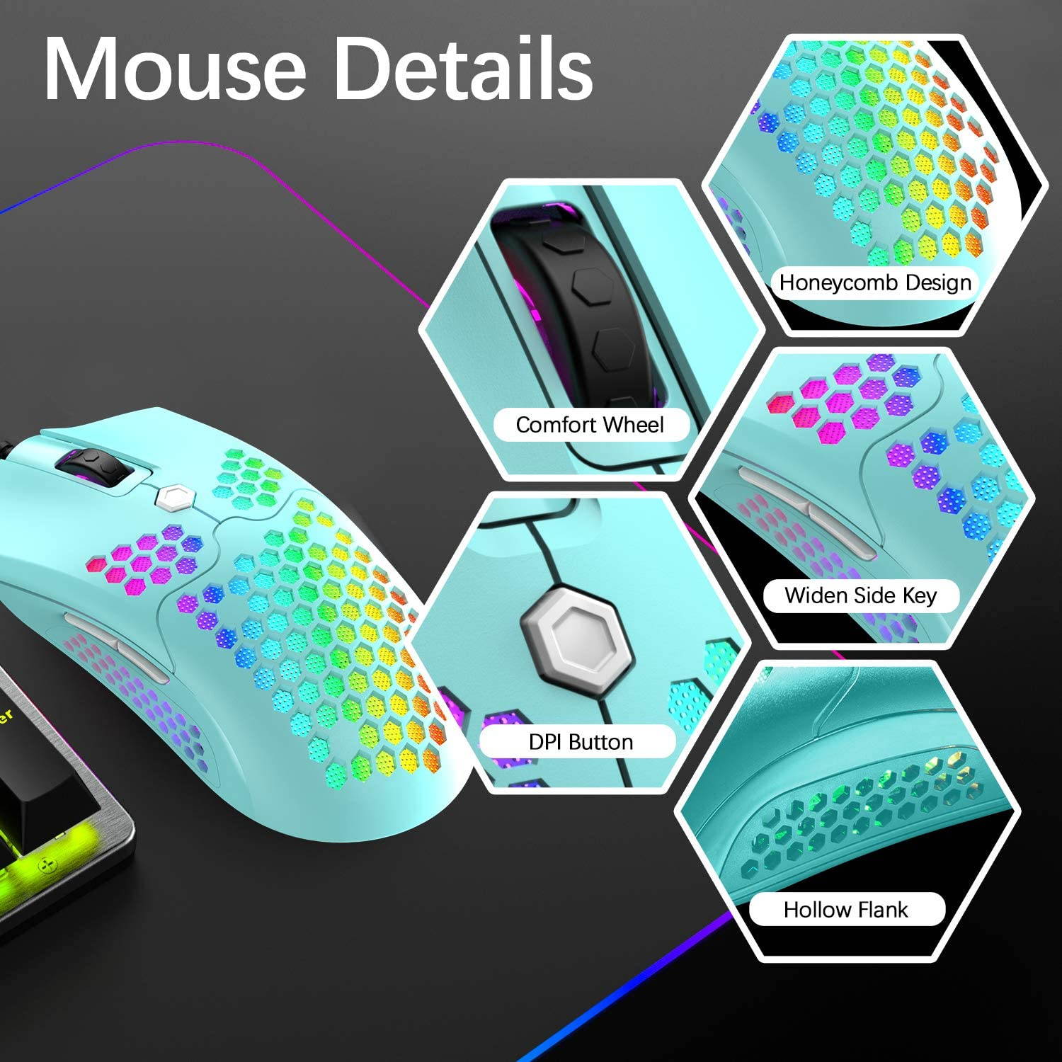 Wired Lightweight Gaming Mouse,26 RGB Backlit Mice with 7 Buttons Programmable Driver,PAW3325 12000DPI Mice,Ultralight Honeycomb Shell Ultraweave Cable Mouse for PC Gamers and Xbox and PS4 Users