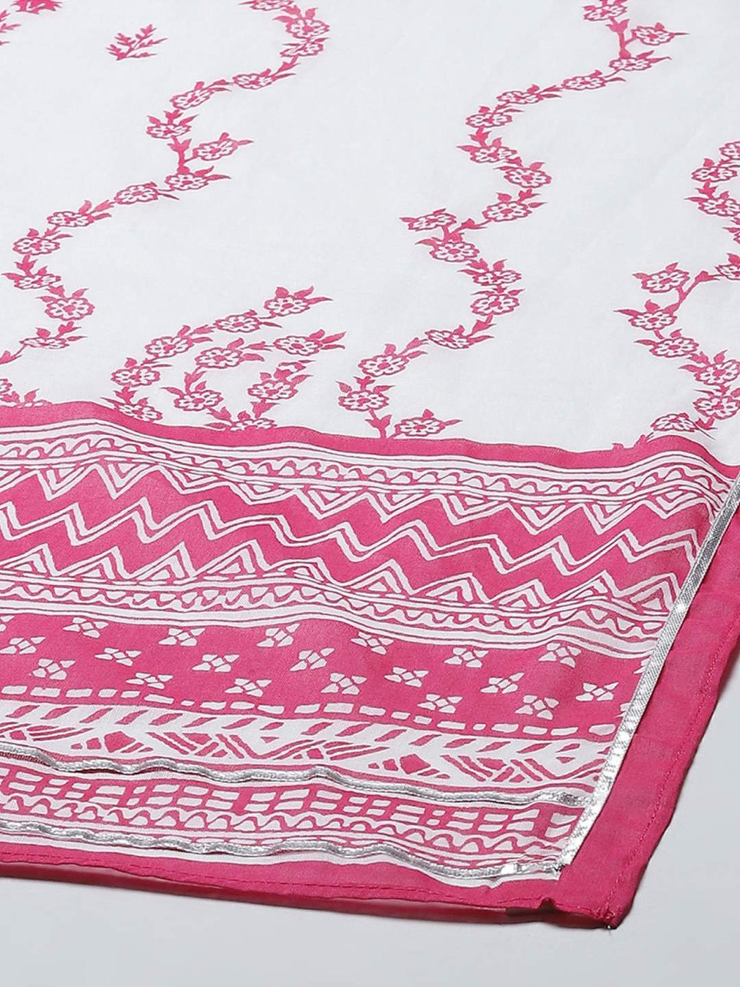 Biba Pink Cotton Printed Kurta Churidar Set With Dupatta