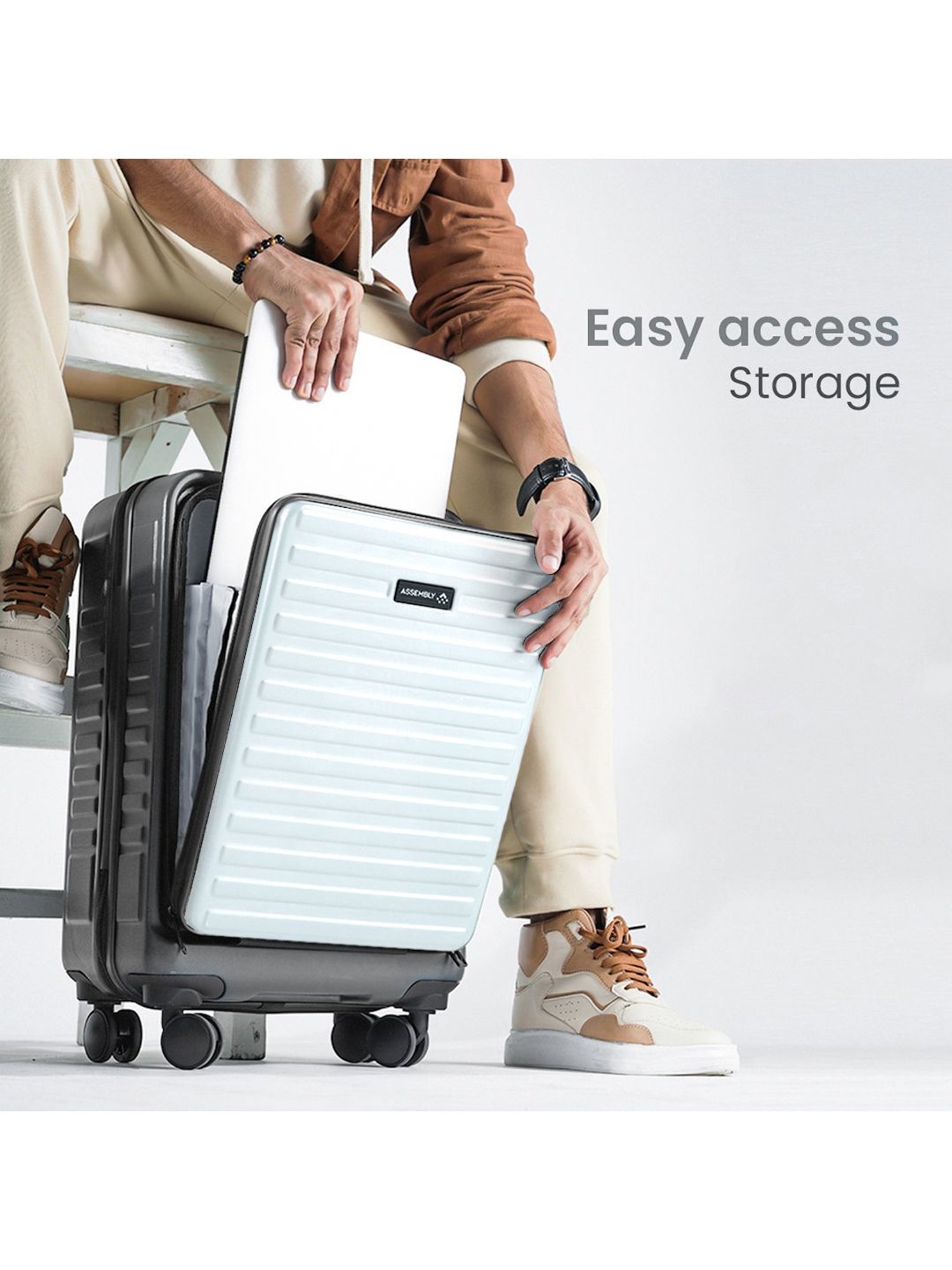 Assembly Grey White Textured Small Cabin Trolley - 20 inch