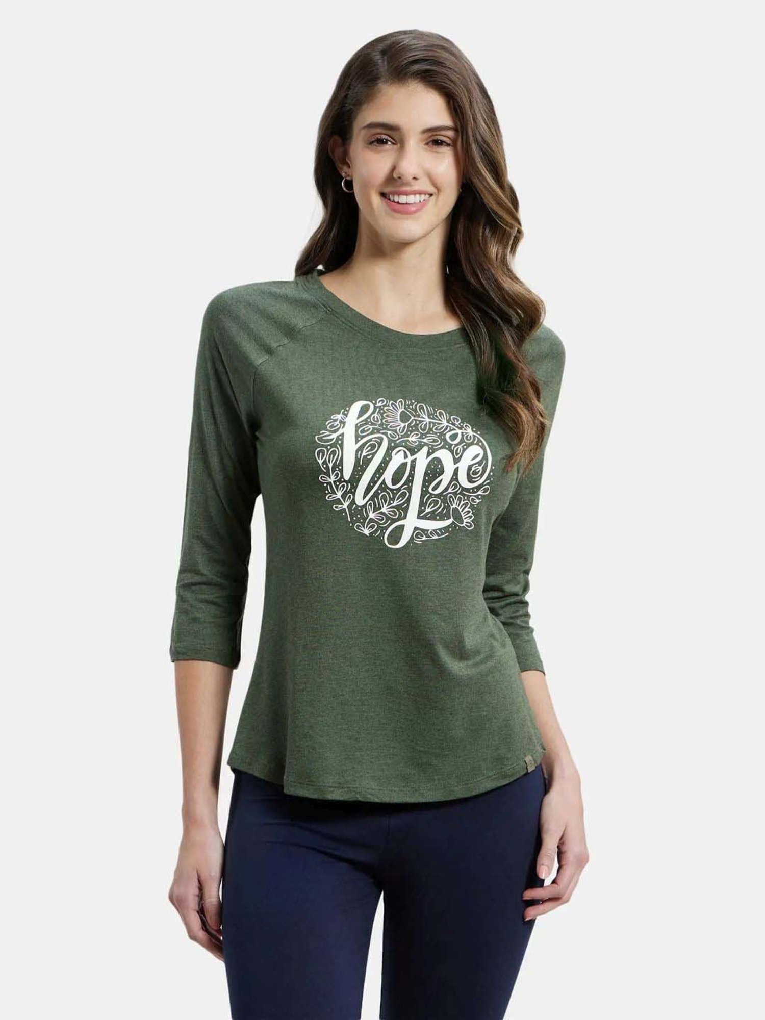 Jockey AW46 Women's Micro Modal Cotton Relaxed Fit Graphic Printed Three Quarter Sleeve T-Shirt