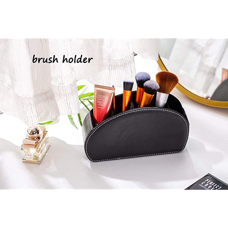 Remote Control Holders Organizer Box with 5 Compartment PU Leather Multi-functional Office Organization and Storage Caddy Store Remote Holders,Brush,Pencil,Glasses and Media Player (Black1)