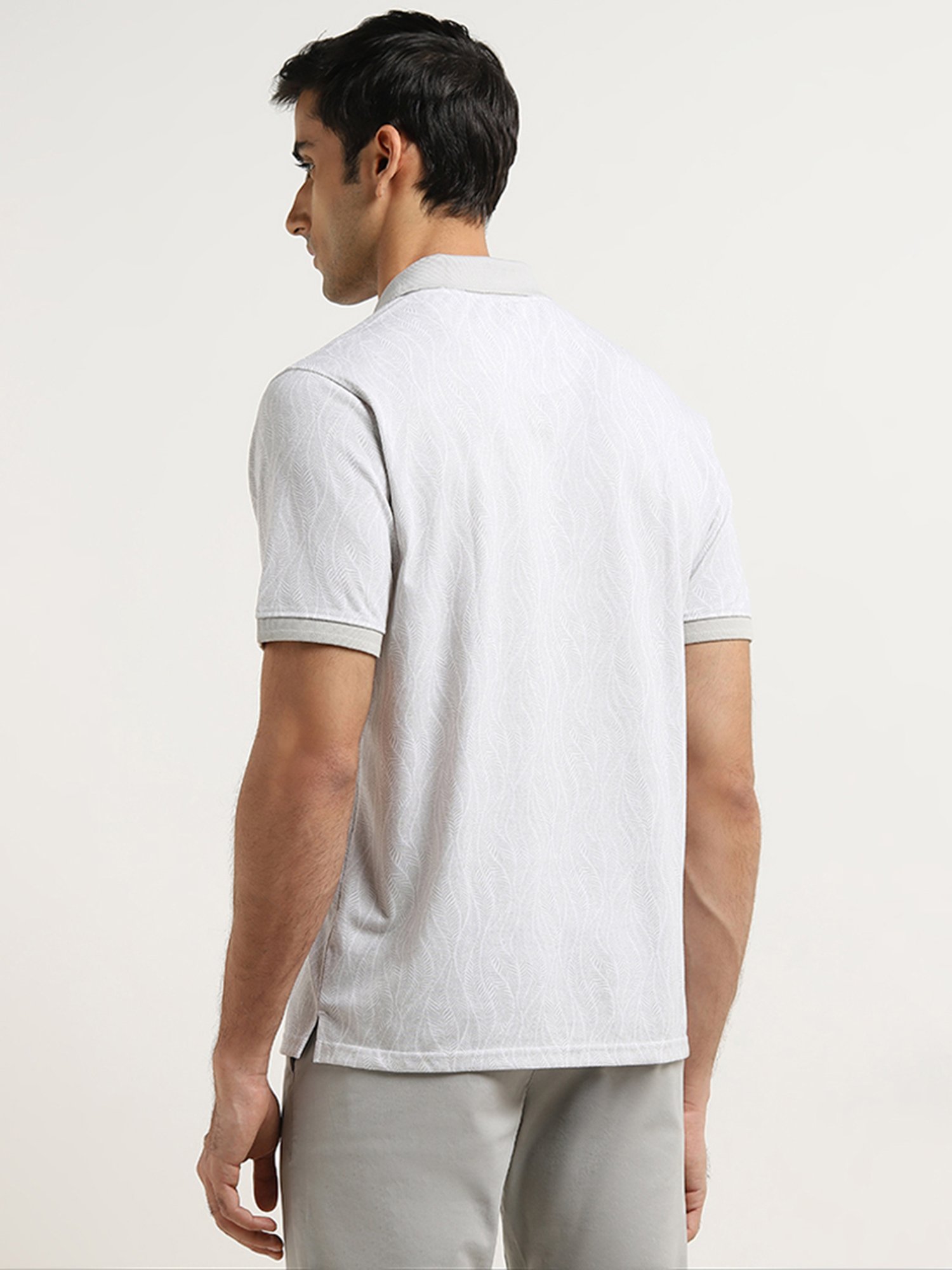 WES Casuals by Westside Light Grey Leaf Design Relaxed-Fit Polo T-Shirt