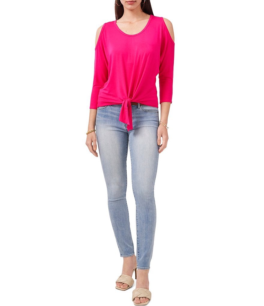 Vince Camuto Long Sleeve Cold Shoulder Tie Front Knit Top