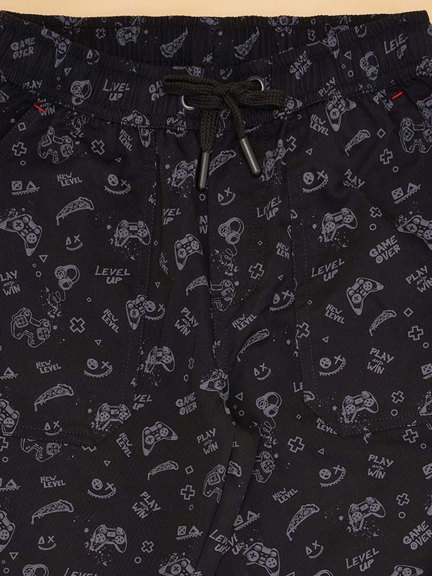 Pantaloons Junior Boys Jet Black Cotton Printed Track Bottoms & Joggers