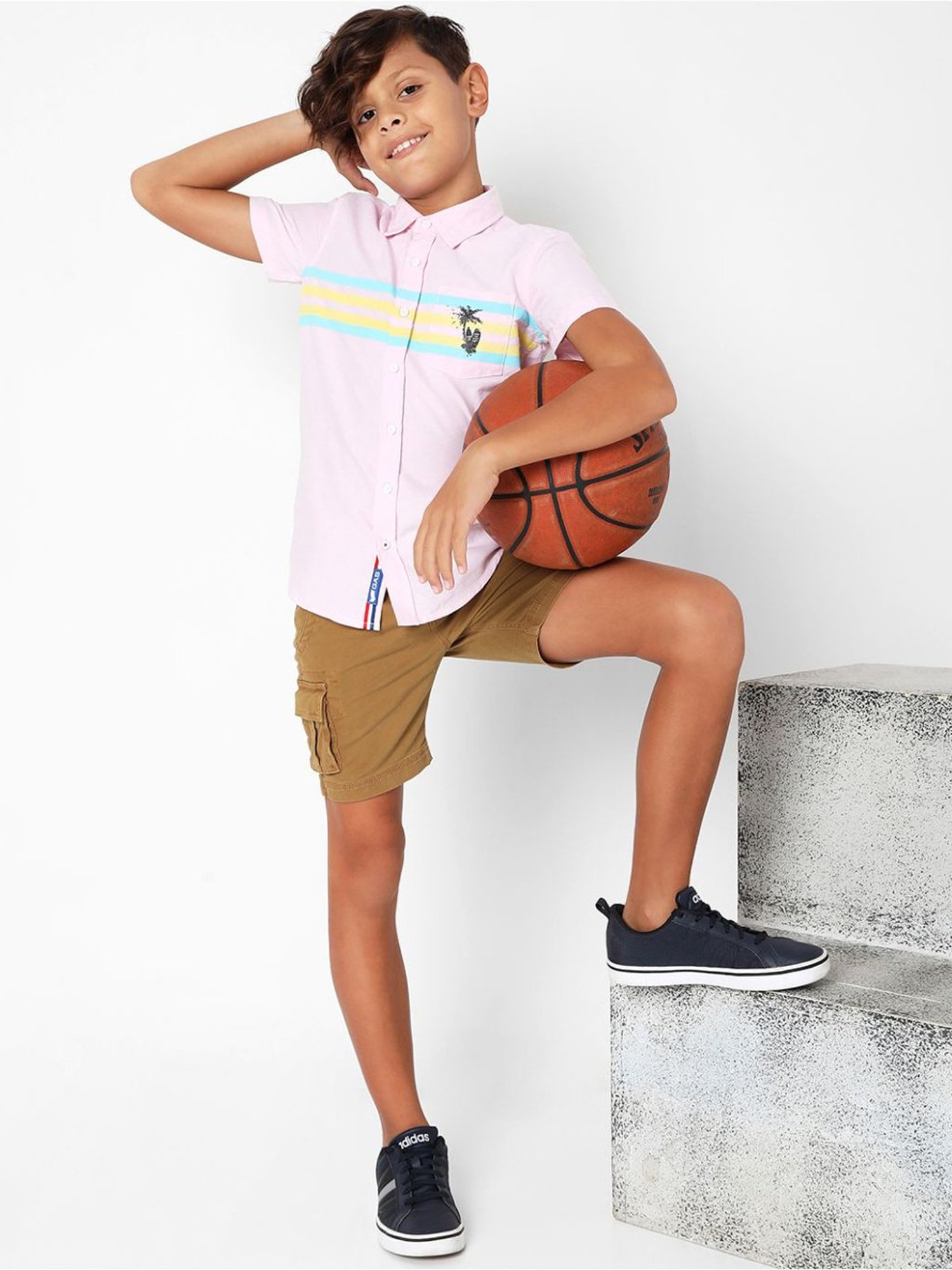 GAS KIDS Pink Cotton Striped Shirt