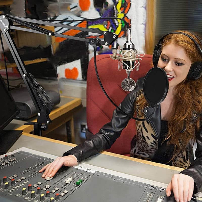 Suspension Mic Clip Adjustable Boom Studio Scissor Arm Stand For Blue Yeti Snowball Constructed With Premium Quality Metals For Professional Streaming VoiceOver RecordingGames