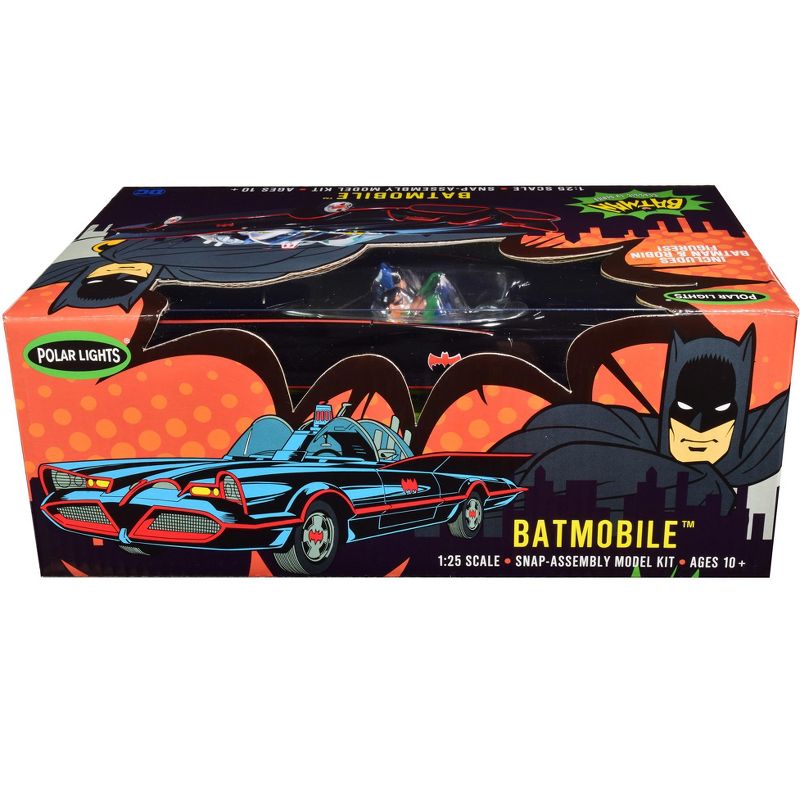 Skill 2 Snap Model Kit 1966 Batmobile with Batman and Robin Figurines "Batman" (1966-1968) Classic TV Series 1/25 Scale Model by Polar Lights
