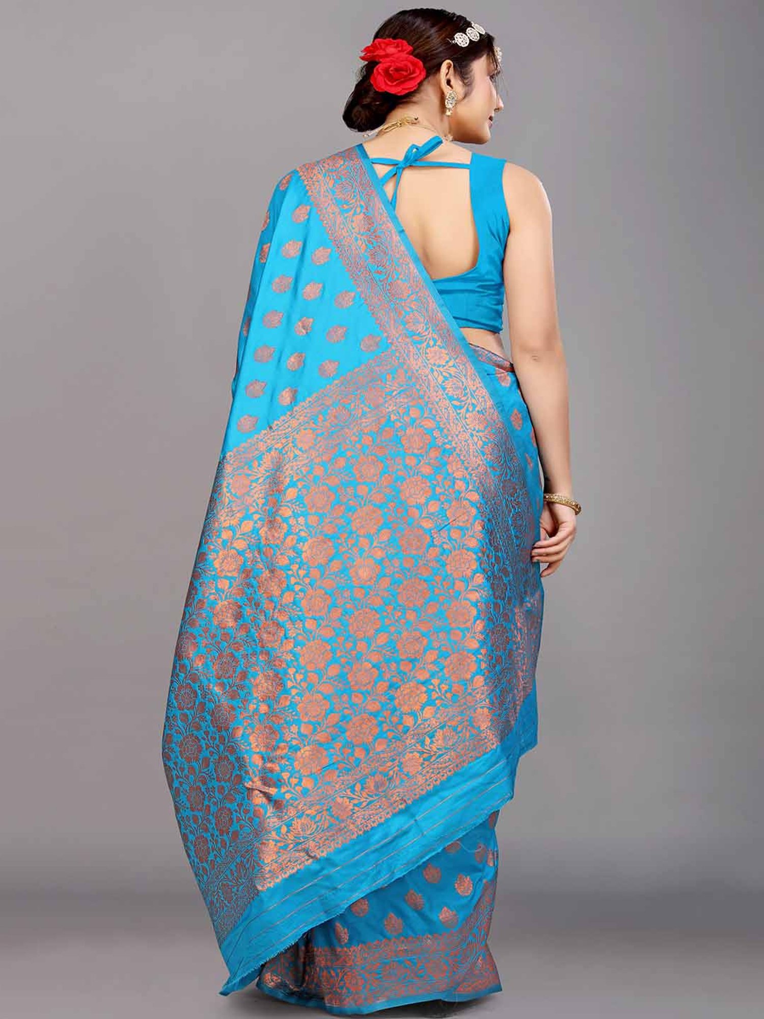 SHUBHKALA Blue Silk Woven Saree With Unstitched Blouse